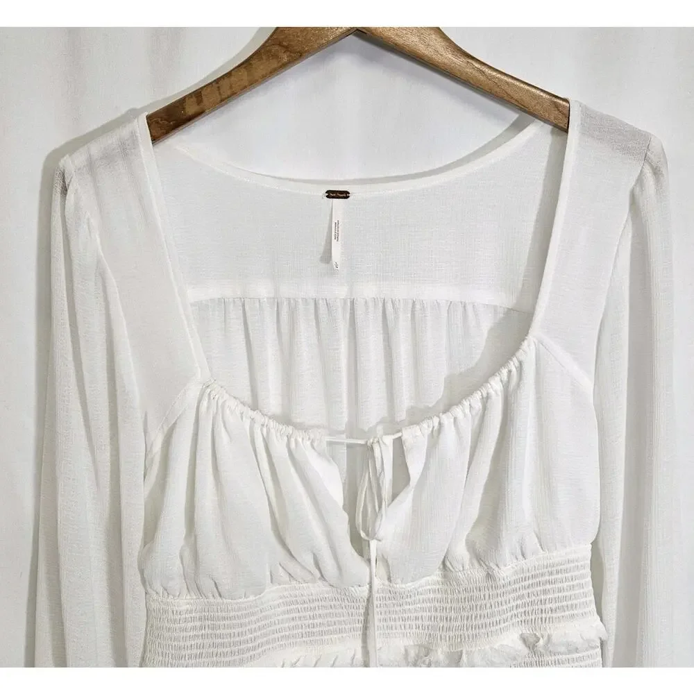 Free People White Lolita Boho Cottagecore Coquette Milkmade Blouse Size Large